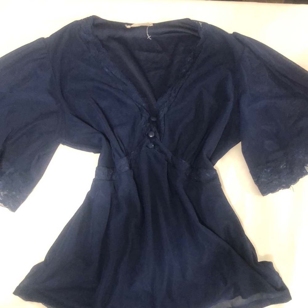 Ember Navy Blouse with Lace Detail